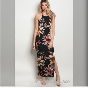 Long floral design maxi dress, open back.Brand new